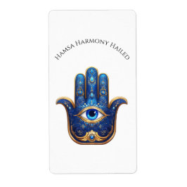 Etiqueta Mão Azul de Hamsa ornamentado com Símbolo Olho Mau