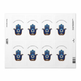 Etiqueta Mão Azul de Hamsa ornamentado com Símbolo Olho Mau