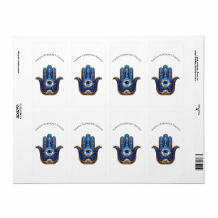 Etiqueta Mão Azul de Hamsa ornamentado com Símbolo Olho Mau