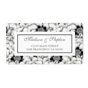 Etiqueta Mão preta & branca floral tirado - casamento