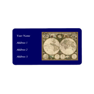 Etiqueta Mapa do mundo 1660 da antiguidade por Frederick de