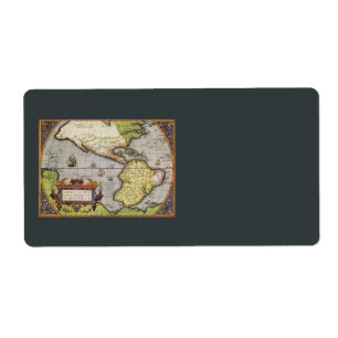 Etiqueta Mapa do mundo antigo dos Americas, 1570