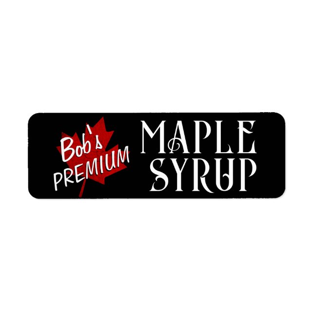 Etiqueta Maple Syrup Red Grunge Maple Leaf em Preto (Frente)