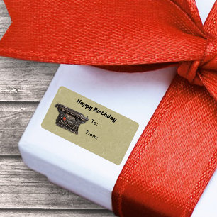 Etiqueta Máquina de escrever manual preta no aniversário do