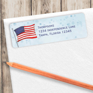 Etiqueta Marca Americana Simples Azul Vermelho Cor-de-Água