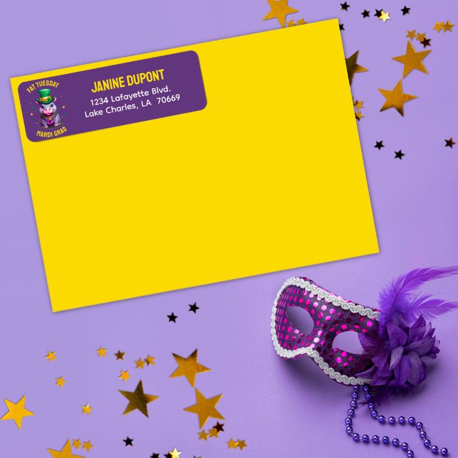 Etiqueta Mardi Gras Fat Terça-feira Hippo Sticker (Criador carregado)