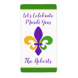 Etiqueta Mardi Gras NAME Green Gold Purple Fleur de Lis