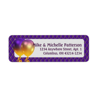 Etiqueta Mardi Gras Party Balloons & Purple Argyle
