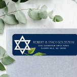 Etiqueta Marinho Azul Bat Mitzvah Estrela de David Floral<br><div class="desc">Tenha orgulho, alegria e mostre este marco do seu Bat Mitzvah favorito com esta sofisticada etiqueta de endereço de retorno personalizada! Uma estrela branca de David, folha de aquarela, e o moderno tipo san serif sobrepõe um fundo azul marinho. Personalize o texto personalizado com seu nome e endereço. Garantido para...</div>