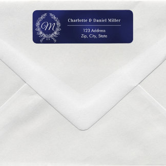 Etiqueta Marinho azul branco monograma wath back address