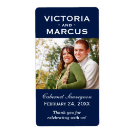 Etiqueta Marinho Azul Casamento Monograma Foto Vinho Favor