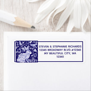 Etiqueta Marinho Azul Coelho Coelho Bird Floral Dedham Delf