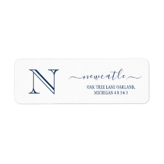 Etiqueta Marinho azul Elegante Monograma Endereço de devolu