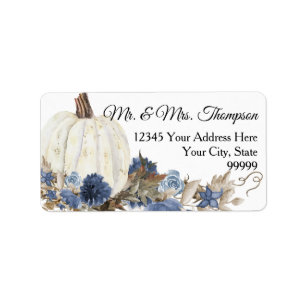 Etiqueta Marinho Azul Floral White Pumpkin Endereço de Dev