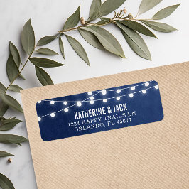 Etiqueta Marinho Azul String Luzes Endereço Casamento Etiqu