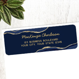 Etiqueta Marinho Blue Marble Agate Dourado Glitter Return E
