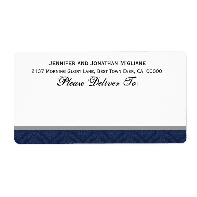 Etiqueta Marinho Blue Wedding Damask (Frente)