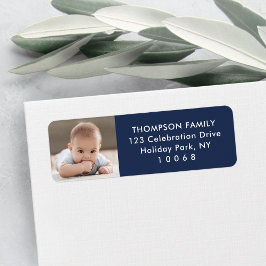 Etiqueta Marinho de fotos Blue White Simple Return Address