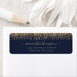 Etiqueta Marinho de Script Dourado com Glitter Nome Azul En