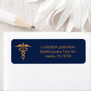 Etiqueta Marinho do Caduceus Blue Dourado Return Address