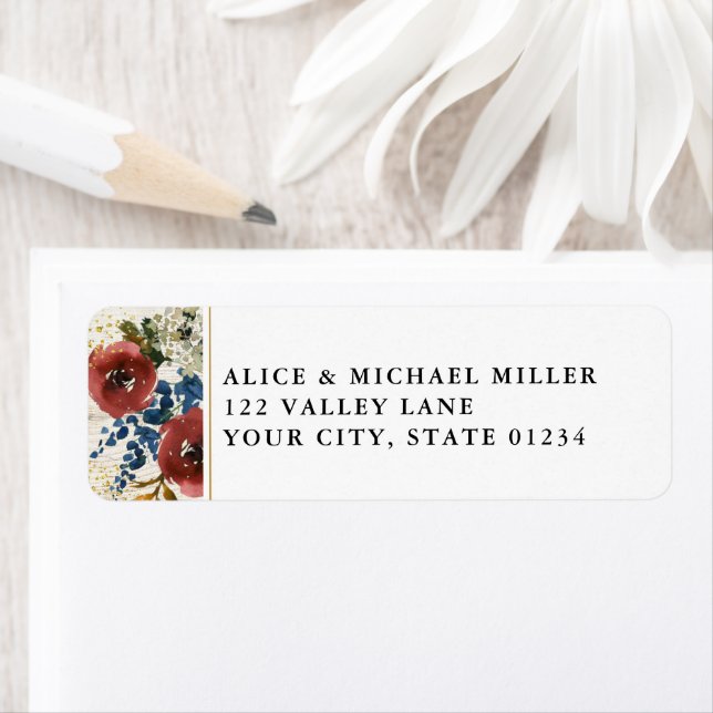 Etiqueta Marinho e ferrugem Flores Russas de Madeira Endere (Insitu)