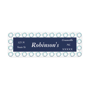 Etiqueta Marinho e Teal Blue Floral Wreath Return Endereço-