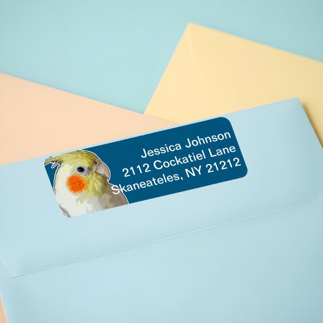 Etiqueta Marinho escuro divertido Papagaio Azul Cockatiel P (Add fun to your mail with customizable Cockatiel pop art return address labels for bird lovers!)