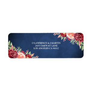 Etiqueta Marinho Floral Rosa Blush Burgundy Endereço