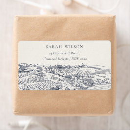 Etiqueta Marinho Rustic Blue Winery Mountain SketAddress