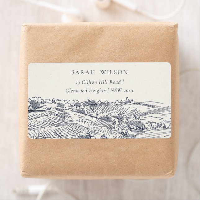 Etiqueta Marinho Rustic Blue Winery Mountain SketAddress (Insitu)