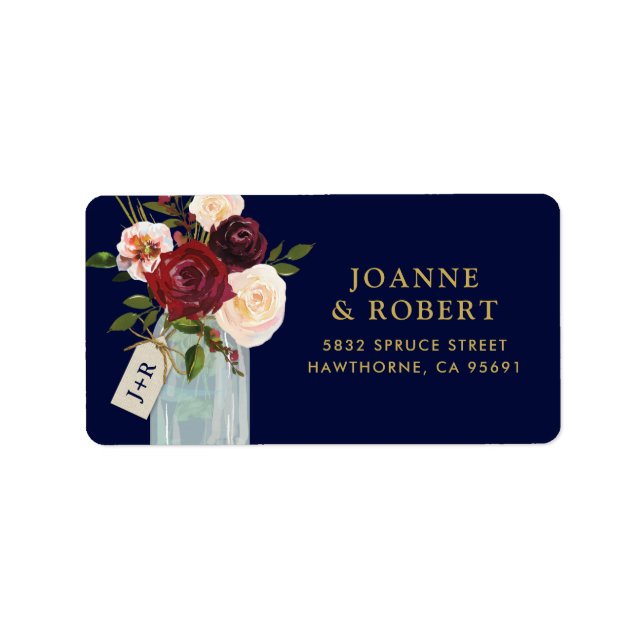 Etiqueta Marinho Rustic Floral Burgundy Dourado (Frente)