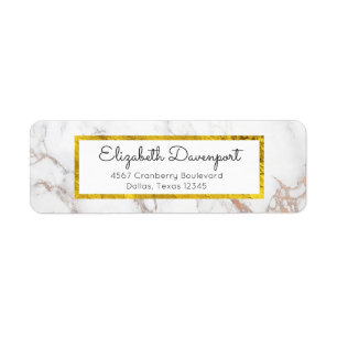 Etiqueta Mármore branco com quadro da folha Dourado do