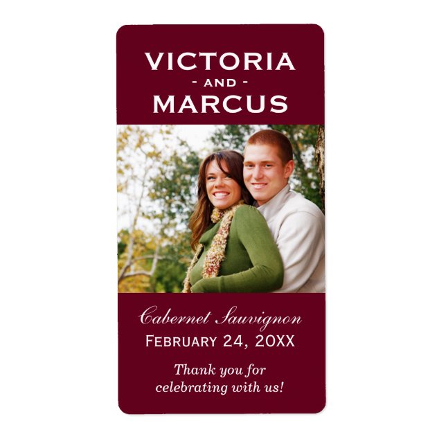 Etiqueta Maroon Red Wedch Monograma Fotógrafo (Frente)