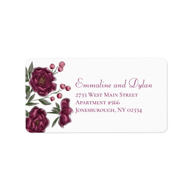 Etiqueta Maroon Rose Wedding Address Labels (Frente)