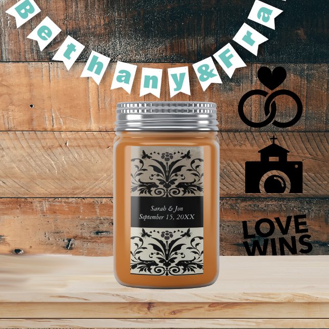 Etiqueta Marrom Bumble Bee Damask Salvar Data (Criador carregado)