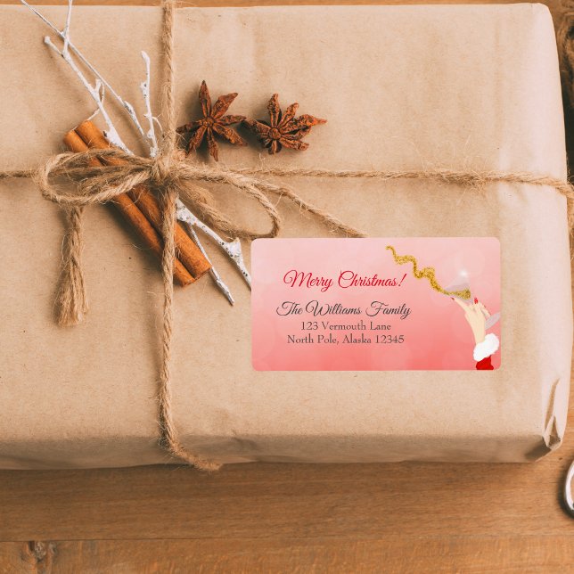 Etiqueta Martini Glass Spilling Christmas Glitter Party (Criador carregado)