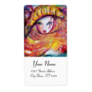 ETIQUETA MÁSCARA CARNIVAL AMARELA COM ROSA VERMELHA