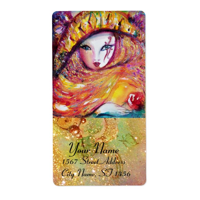 ETIQUETA MÁSCARA CARNIVAL AMARELO COM ROSA VERMELHA (Frente)