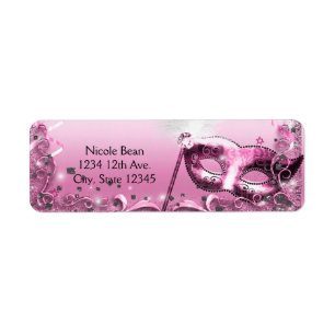 Etiqueta Máscara de Mascarada Rosa Festa de Baile Elegante