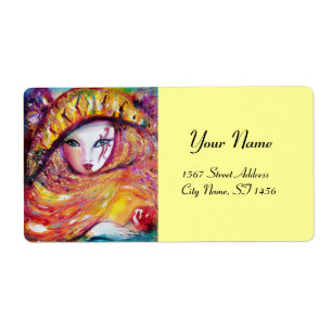 ETIQUETA MÁSCARA DO CARNAVAL NO AMARELO COM ROSA VERMELHA