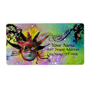 Etiqueta MÁSCARA PRETA E VERMELHA do BOBO DA CORTE, roxo d