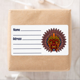 Etiqueta Máscara Ritual do Rei Guerreiro Tribal