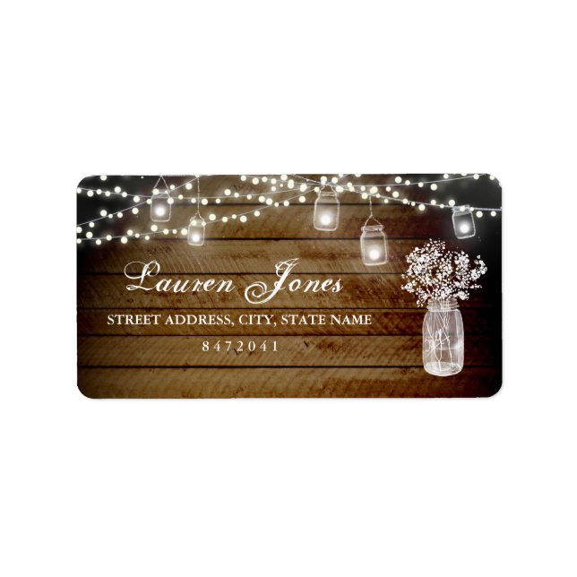 Etiqueta Mason Jar Luzes Rustic Address Labels (Frente)