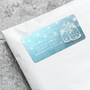 Etiqueta Mason Jar String Light Blue Floral Address
