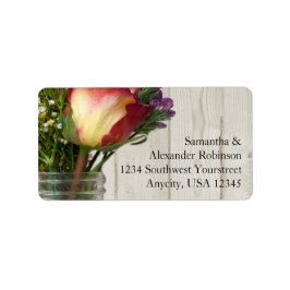 Etiqueta Mason Jar w/Rosa e flores selvagens