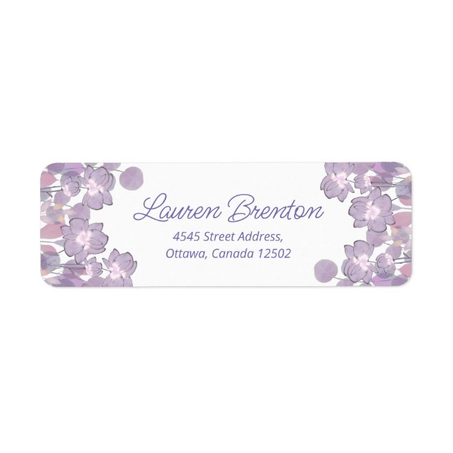 Etiqueta Mauve púrpura pastel floral (Frente)