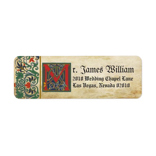 Etiqueta medieval do casamento do manuscrito etiqueta endereço de retorno