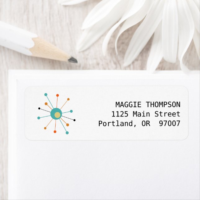 Etiqueta Meio século Turquoise Orange Atomic Starburst (Insitu)