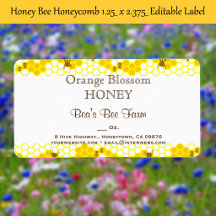 Mel Bee Honeycomb 1,25" x 2,375" Rótulo editável