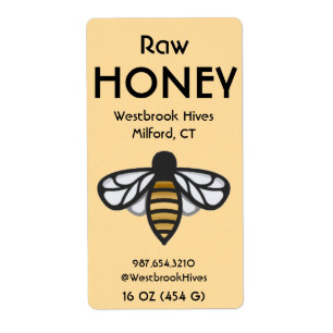 Etiqueta Mel cru com rótulo HONEY amarelo de Abelha 